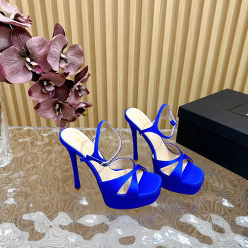 Debbie Platform Sandals In Admiral Blue Silk