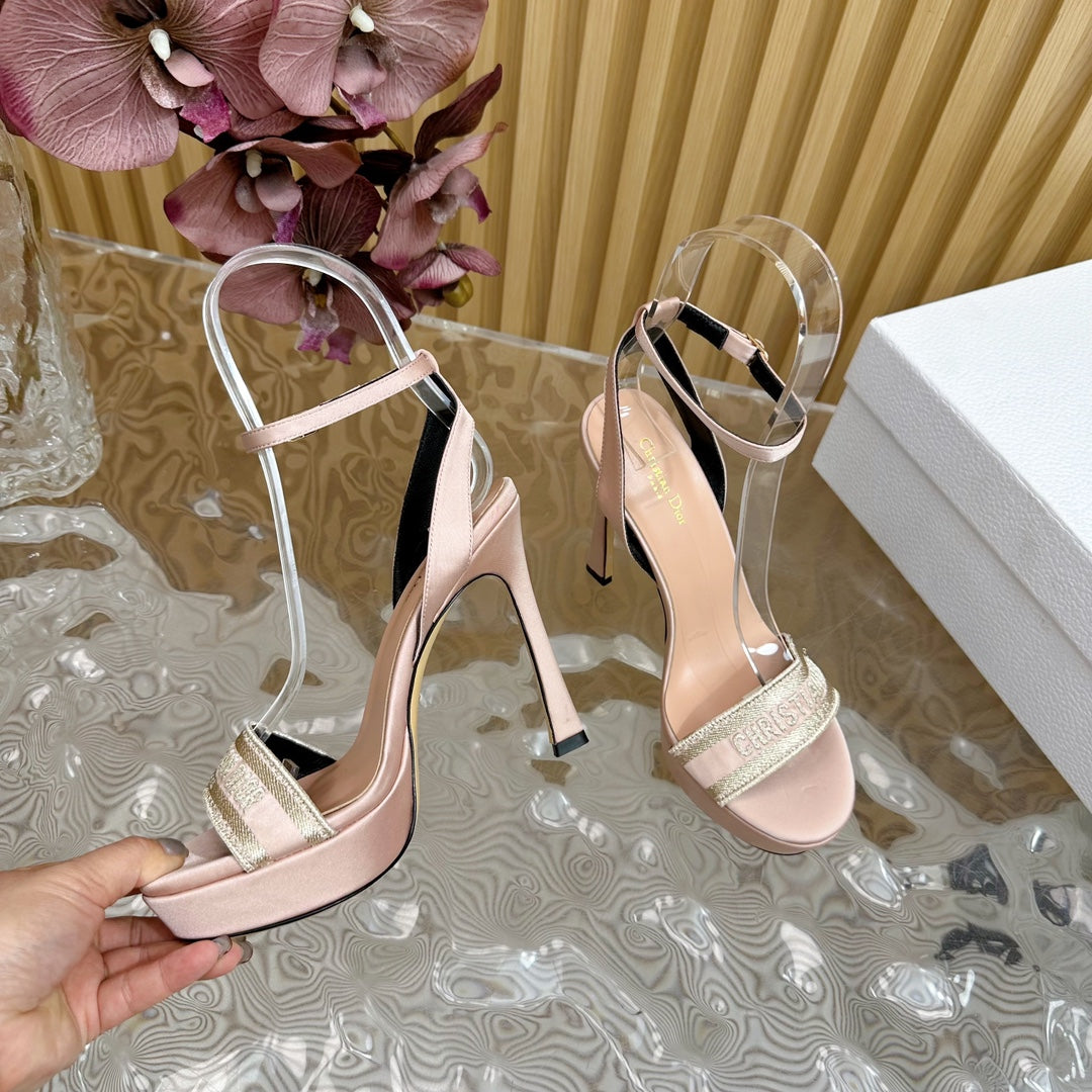CD Dway Heeled Sandal 120MM Beige Silk And Lambskin