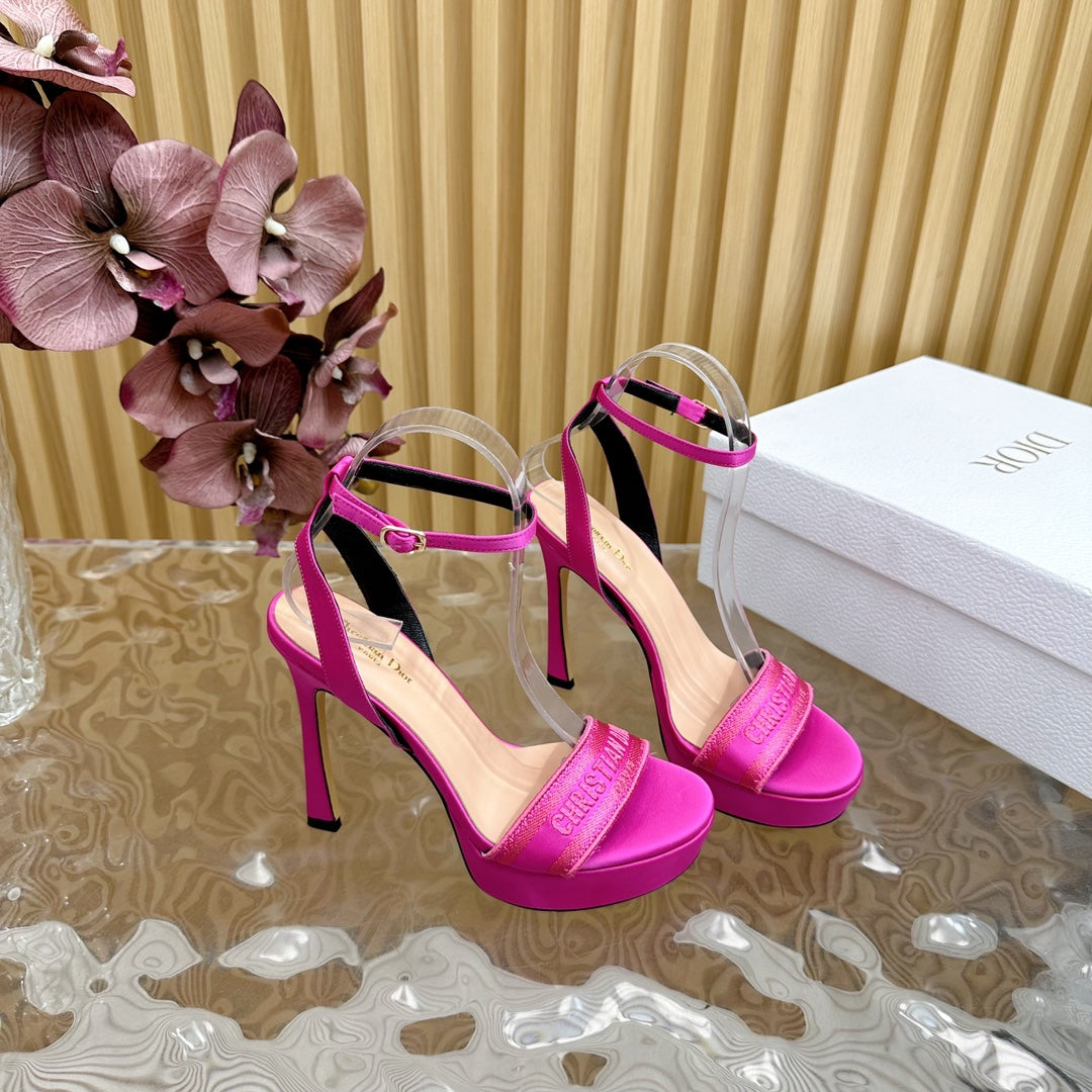 CD Dway Heeled Sandal 120MM Dark Pink Silk And Lambskin