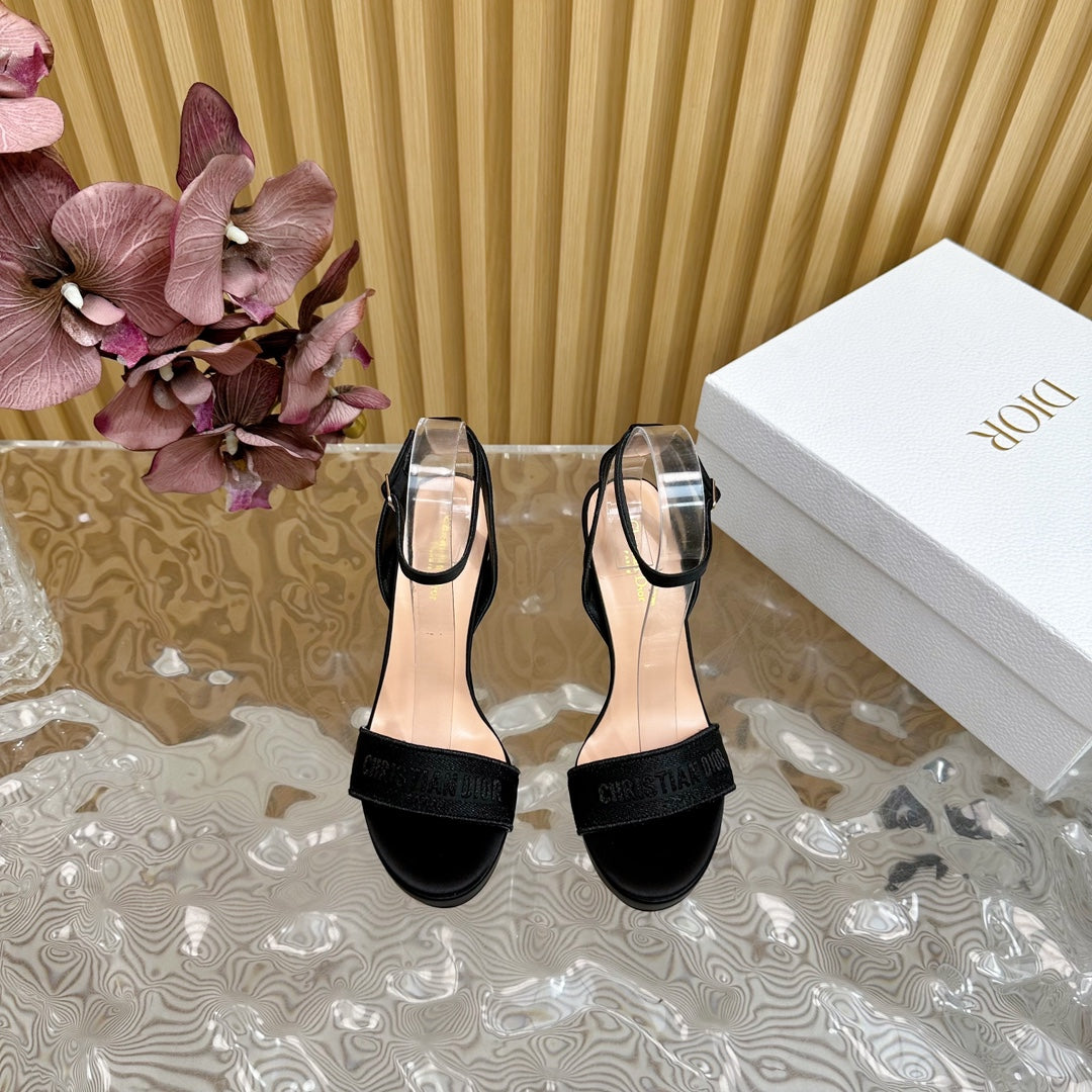 CD Dway Heeled Sandal 120MM Black Silk And Lambskin