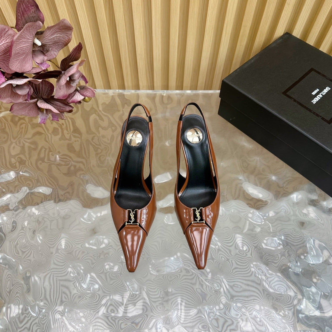 Babylone Slingback Pumps In Bronze Orange Glossy Calfskin