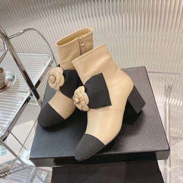 CC Short Boots 60MM Beige Camellia Cowhide
