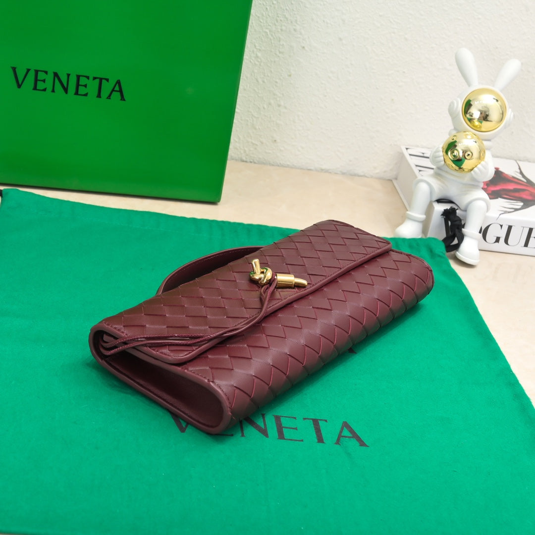 Bv Long Clutch Andiamo With Handle 31CM Burgundy Calfskin Ghw