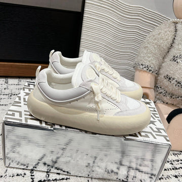 Space-Star Cube Sneakers In White Calfskin Mix Canvas With Perforated Star