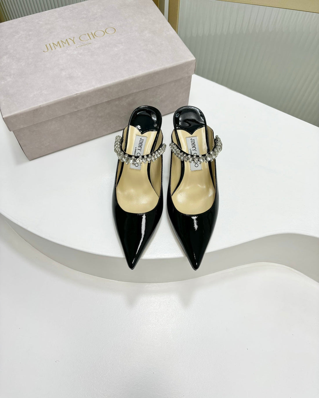 Jimmy Bing 65MM In Black Glossy Cowhide Mules 587758