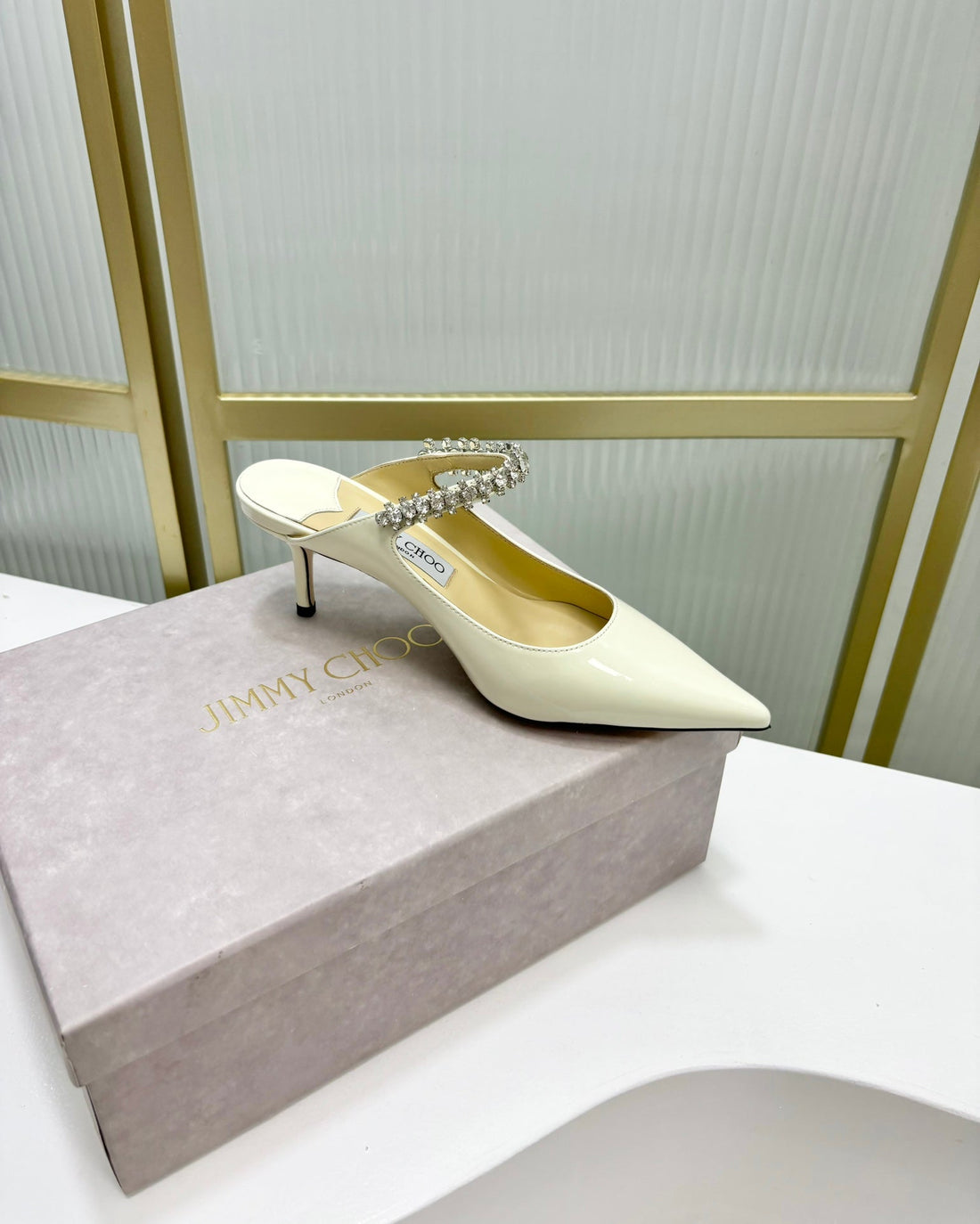 Jimmy Bing 65MM In White Glossy Cowhide Mules 587760