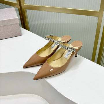 Jimmy Bing 65MM In Dark Beige Glossy Cowhide Mules 587762