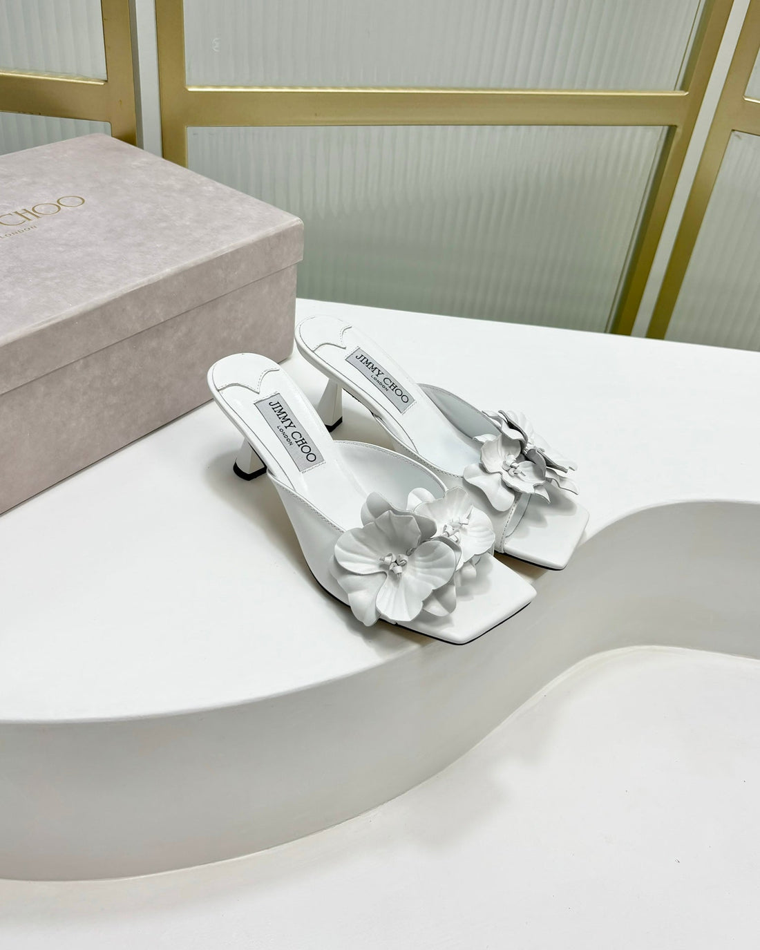 Jimmy Skye 65MM In White Cowhide Mules 597844