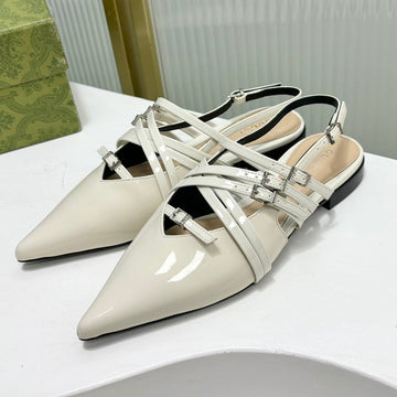Strappy Flat Slingback In White Glossy Calfskin