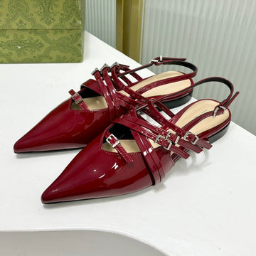 Strappy Flat Slingback In Scarlet Red Glossy Calfskin