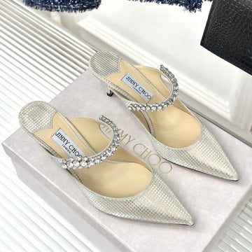 Jimmy Bing 65MM In Ivory White Stone Studded Cowhide Mules 593192