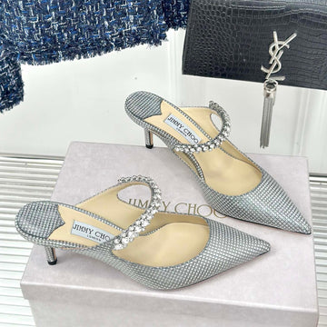 Jimmy Bing 65MM In Grey Black Stone Studded Cowhide Mules 593196