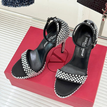 Dc 24 Rhinestone Sandals Black Sheepskins & Cowhide 304706