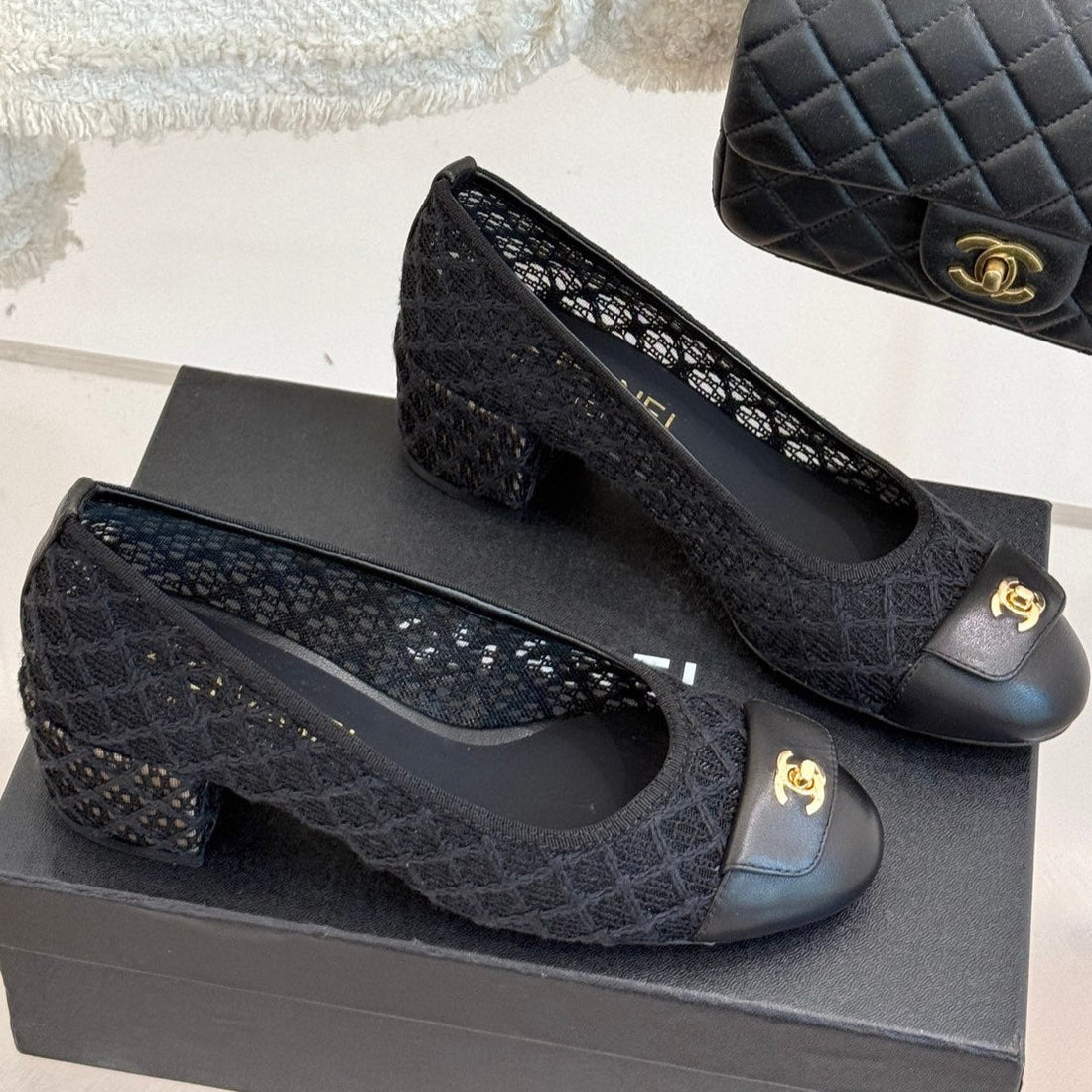 Chanel 25 Ballet Flat 50MM Black Woven Lambskin 473051
