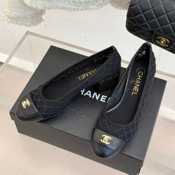 Chanel 25 Ballet Flat 50MM Black Woven Lambskin 473051