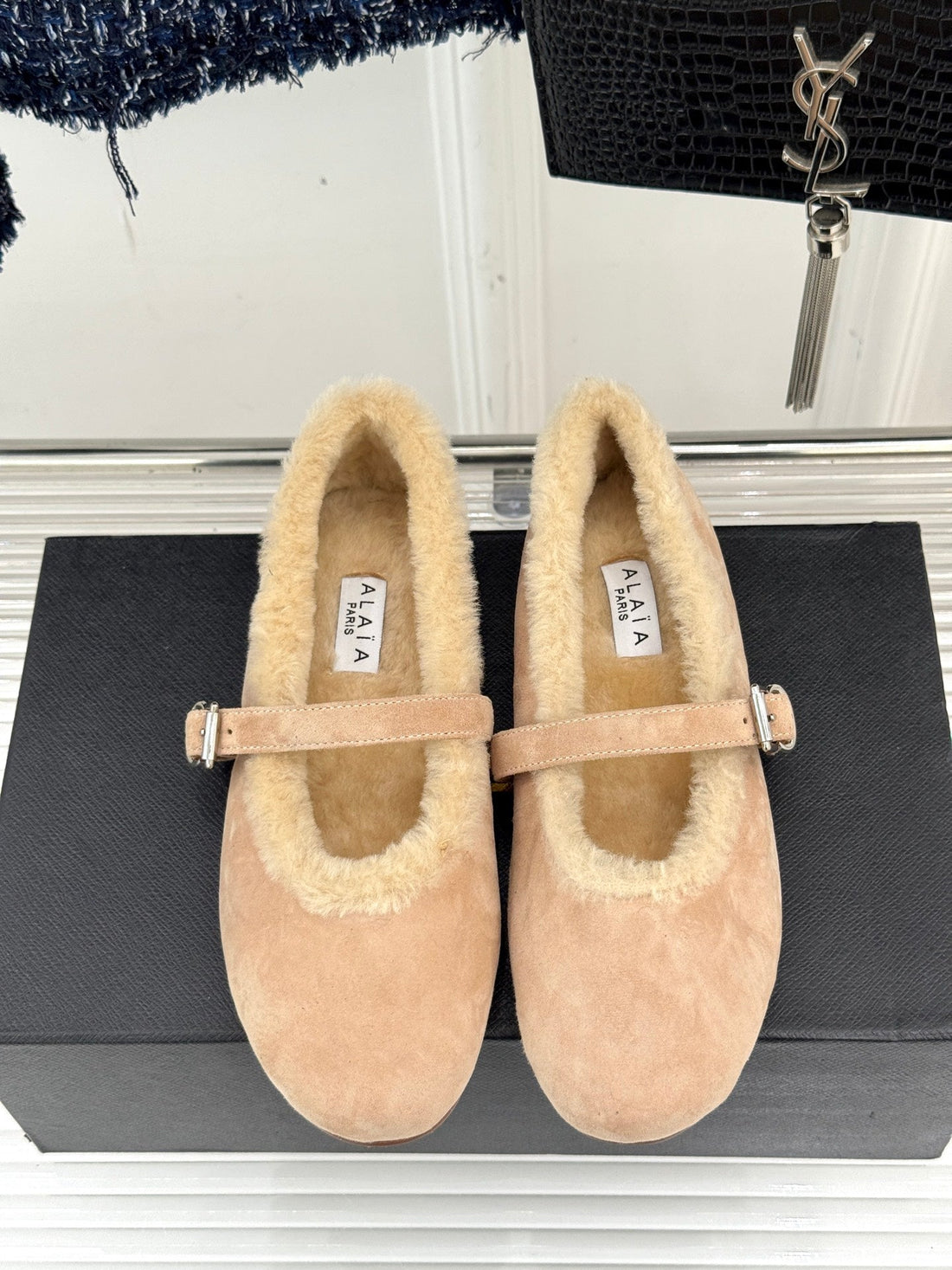 Alaïa 25WF Mary Jane Light Beige Suede Wool 472220