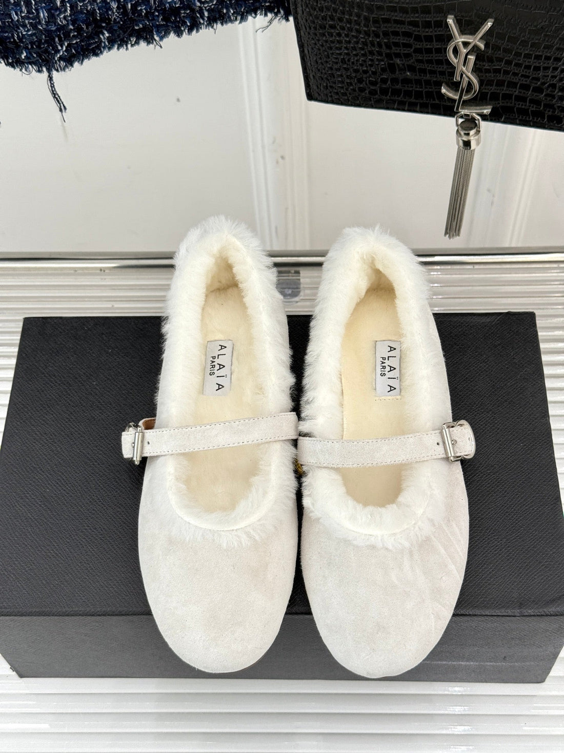 Alaïa 25WF Mary Jane White Suede Wool 472221