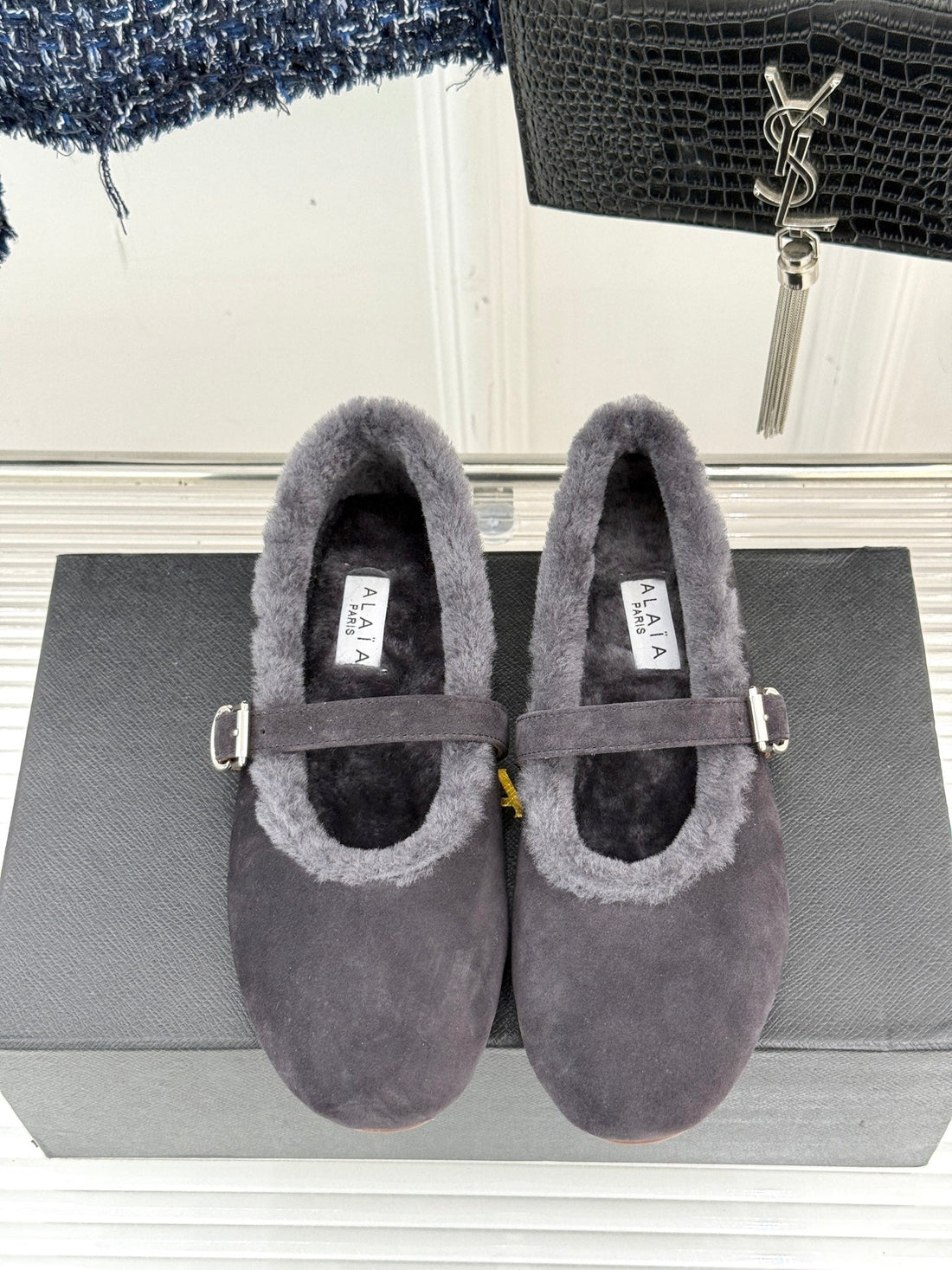 Alaïa 25WF Mary Jane Charcoal Grey Suede Wool 472222