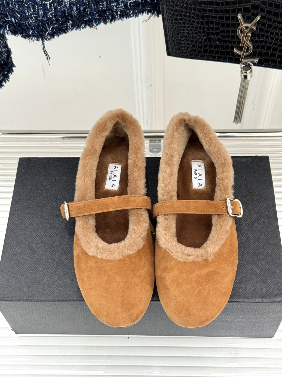 Alaïa 25WF Mary Jane Caramel Brown Suede Wool 472223