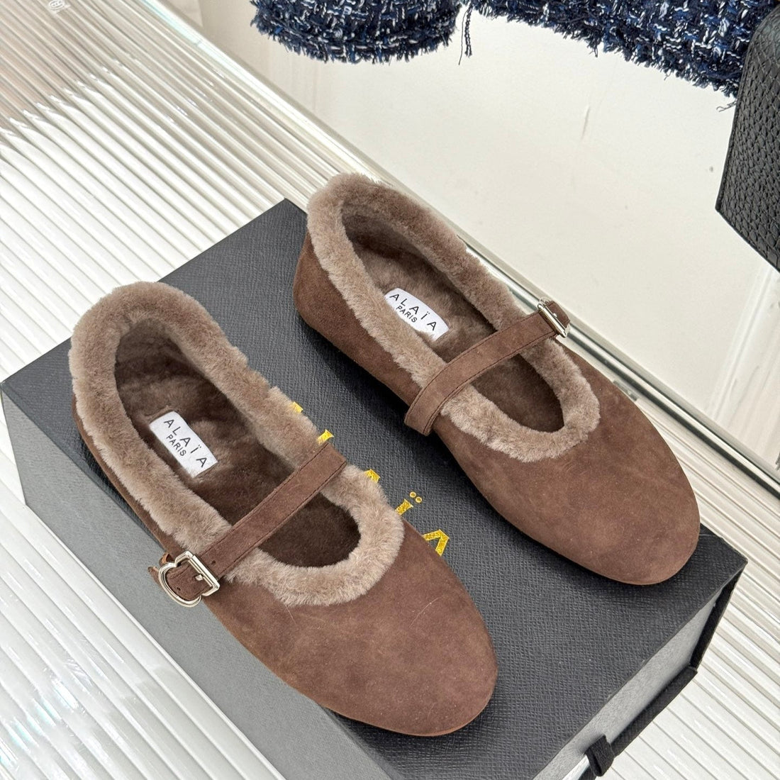 Alaïa 25WF Mary Jane Chocolate Brown Suede Wool 472224