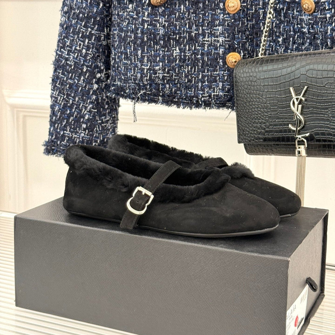 Alaïa 25WF Mary Jane Black Suede Wool 472225