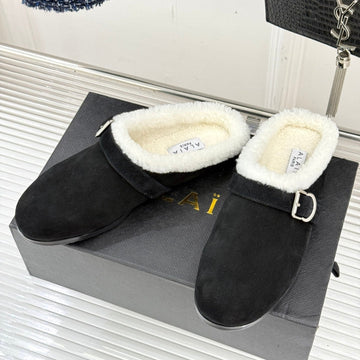 Alaïa 25WF Slippers Belt Buckle Black Suede Wool 472226