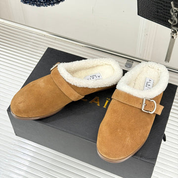 Alaïa 25WF Slippers Belt Buckle Caramel Brown Suede Wool 472229