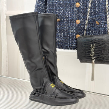 Miu Miu 25 Loafer Stretch Boots Black Calfskin 517335