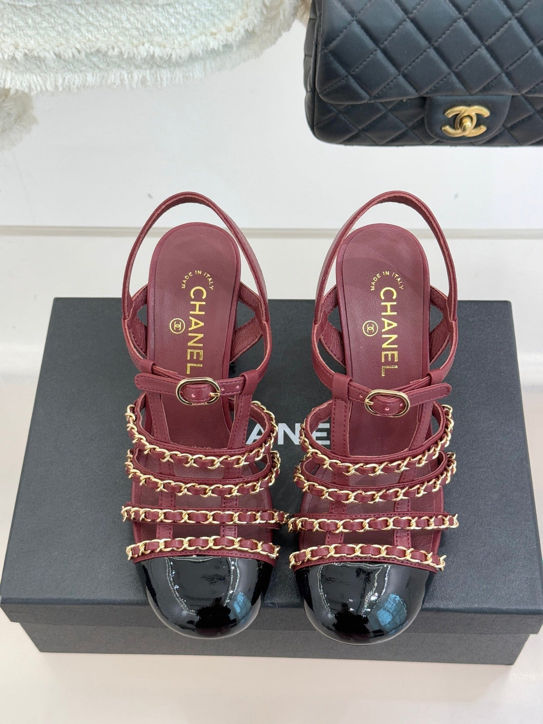 Cruise 25/26 Slingbacks 90MM Black Burgundy Lambskin & Patent Calfskin