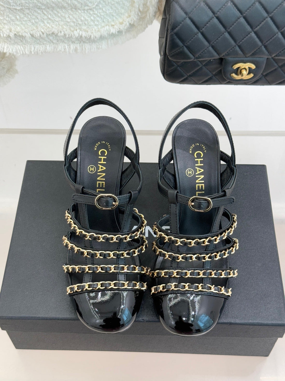 Cruise 25/26 Slingbacks 90MM Black Lambskin & Patent Calfskin