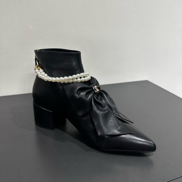CC Ankle Boots Black Bow Tie Cowhide