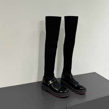 CC 25SS Long Sock Boots Black Patent Leather& Wool 417819