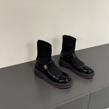 CC 25SS Short Sock Boots Black Patent Leather& Wool 417818