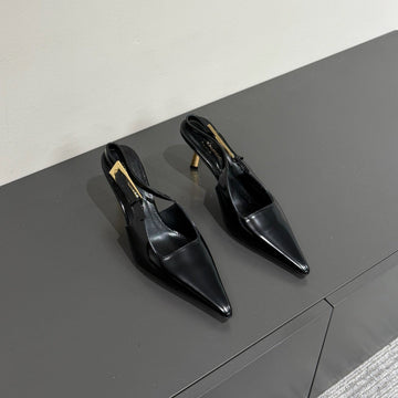 Lee Slingback Mid Pumps In Black Shiny Calfskin