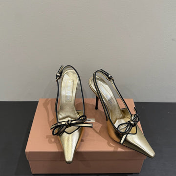 Miu Slingback Pump Metallic Gold Leather
