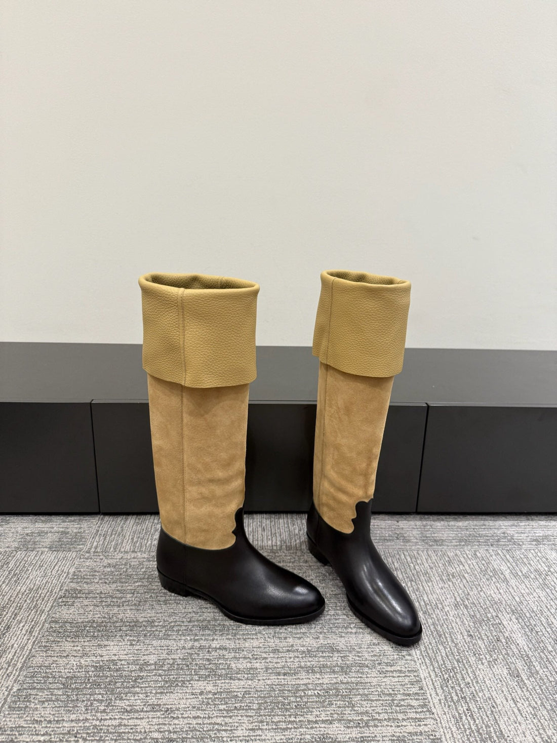 CC Métiers D’art Thigh Boots Beige Black Suede Calfskin 417836