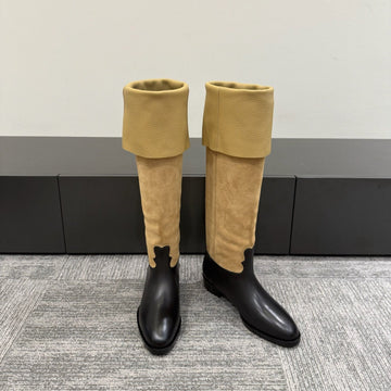 CC Métiers D’art Thigh Boots Beige Black Suede Calfskin 417836