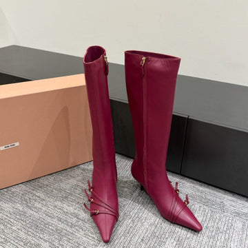 Miu 40 Knee High Boots Berry Cowhide