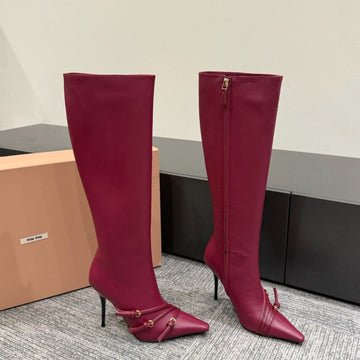 Miu 90 Knee High Boots Berry Cowhide
