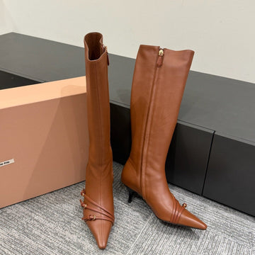 Miu 40 Knee High Boots Brown Cowhide