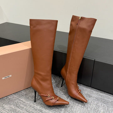 Miu 90 Knee High Boots Brown Cowhide
