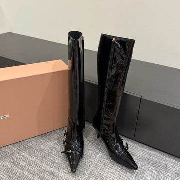 Miu 40 Knee High Boots Black Patent Leather