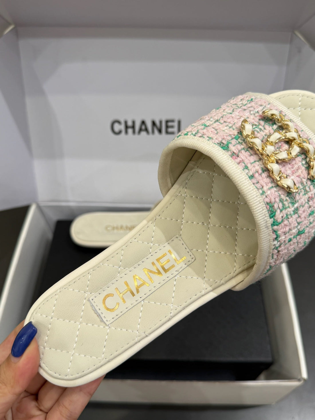 CC 25SS Chain Flat Slippers Multicolor Cowhide & Sheepskin 417562