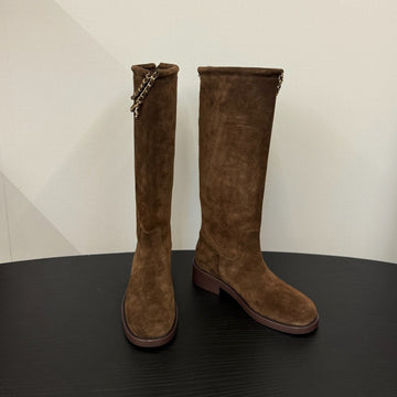 CC 25S Long Flat Chain Knight Boots Brown Cow Suede&Sheeepskin 417842