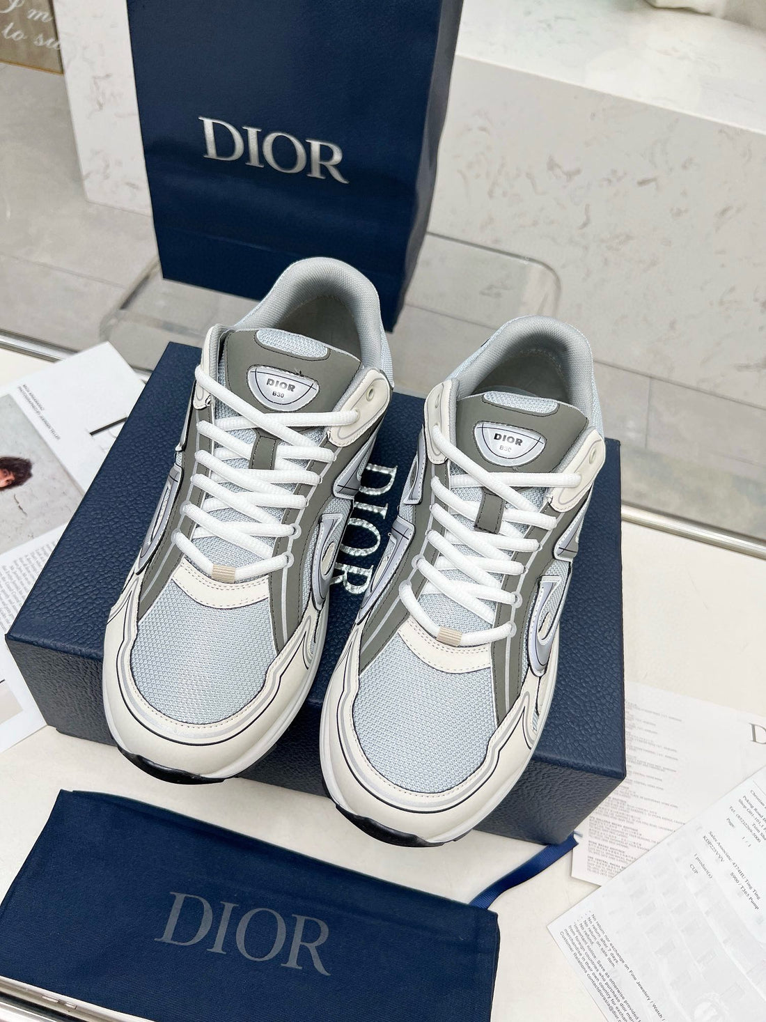 CD B30 Sneaker Gray And Cream Mesh Fabric
