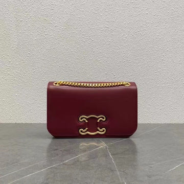 Celine Frame Bag Triomphe Burgundy Calfskin