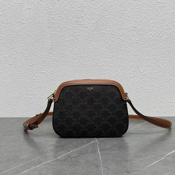 Celine Camera Bag 20 Bag Triomphe Black Brown Canvas & Calfskin