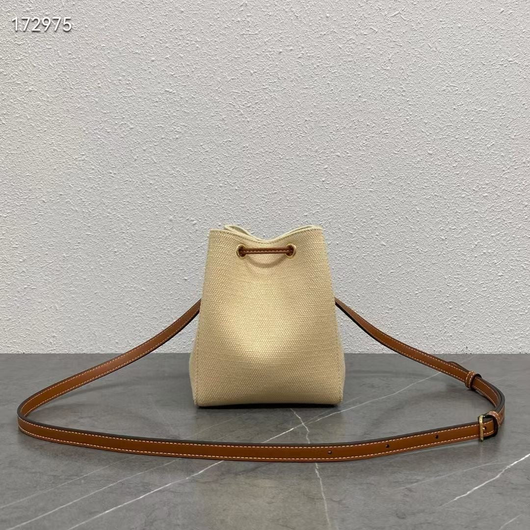 Celine Micro Sailor Bucket Bag With Anchor Embroidery Beige Brown Calfskin Textile