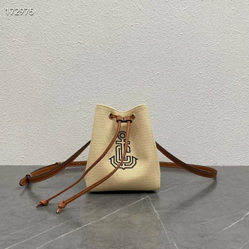 Celine Micro Sailor Bucket Bag With Anchor Embroidery Beige Brown Calfskin Textile