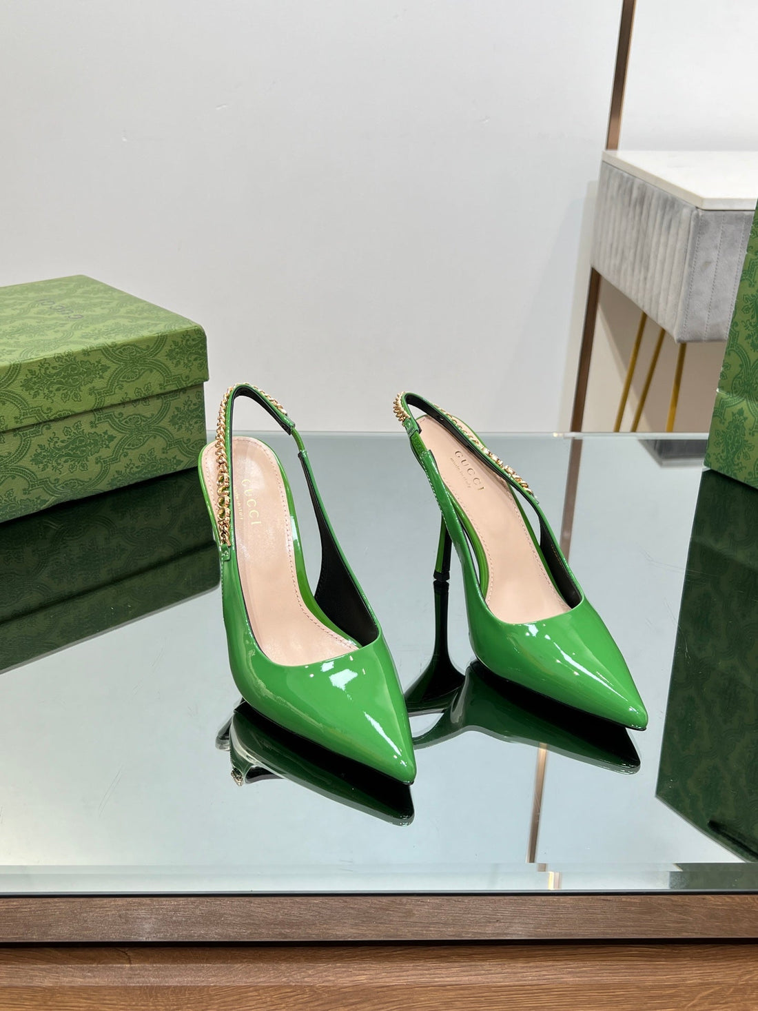 GG Signoria Slingback Pump Green Lambskin